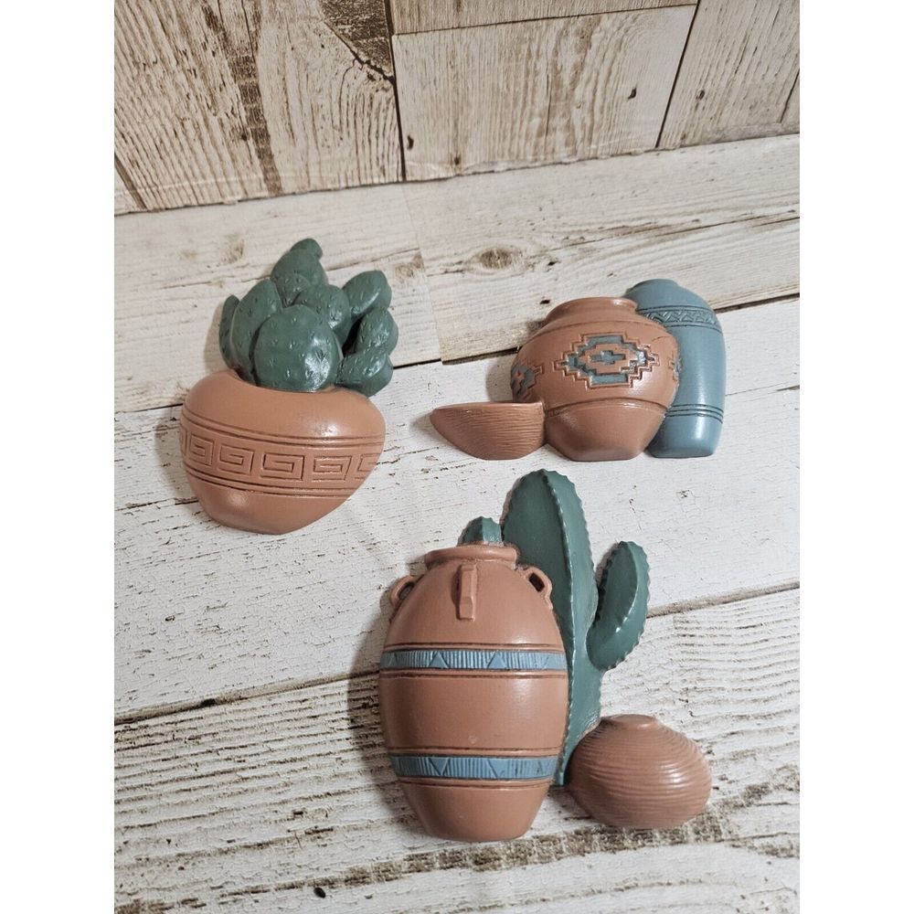 Vtg Southwest WALL PLAQUE Decor Burwood HOME INTERIORS Pot Cacti Desert Set Of 3 - Picture 1 of 6